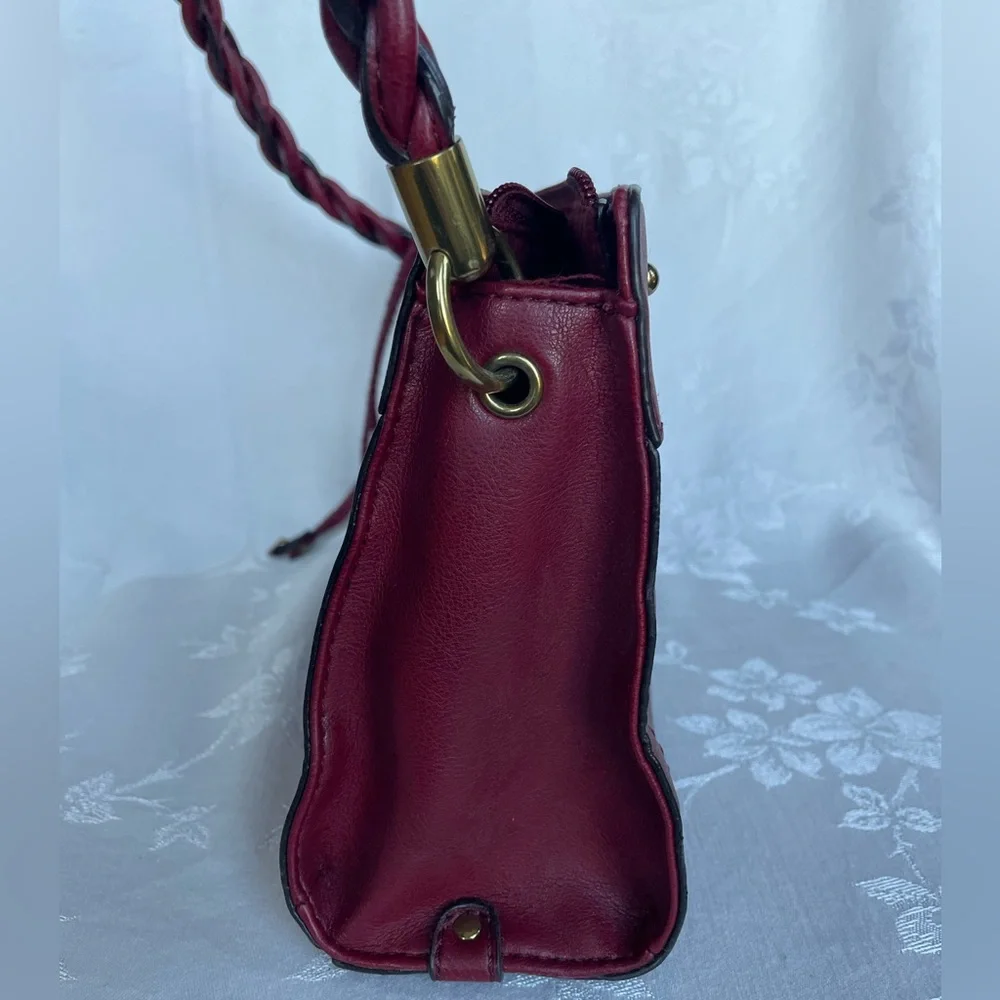 Relic Fossil Windsor Shoulder Bag Purse Vegan Leather Burgundy Braided Strap